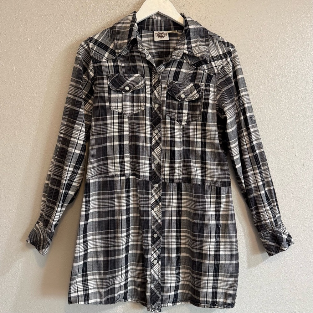 Rod’s Western Palace Plaid Pearl Snap Tunic Shirt Dress Women’s Medium‎ Cotton